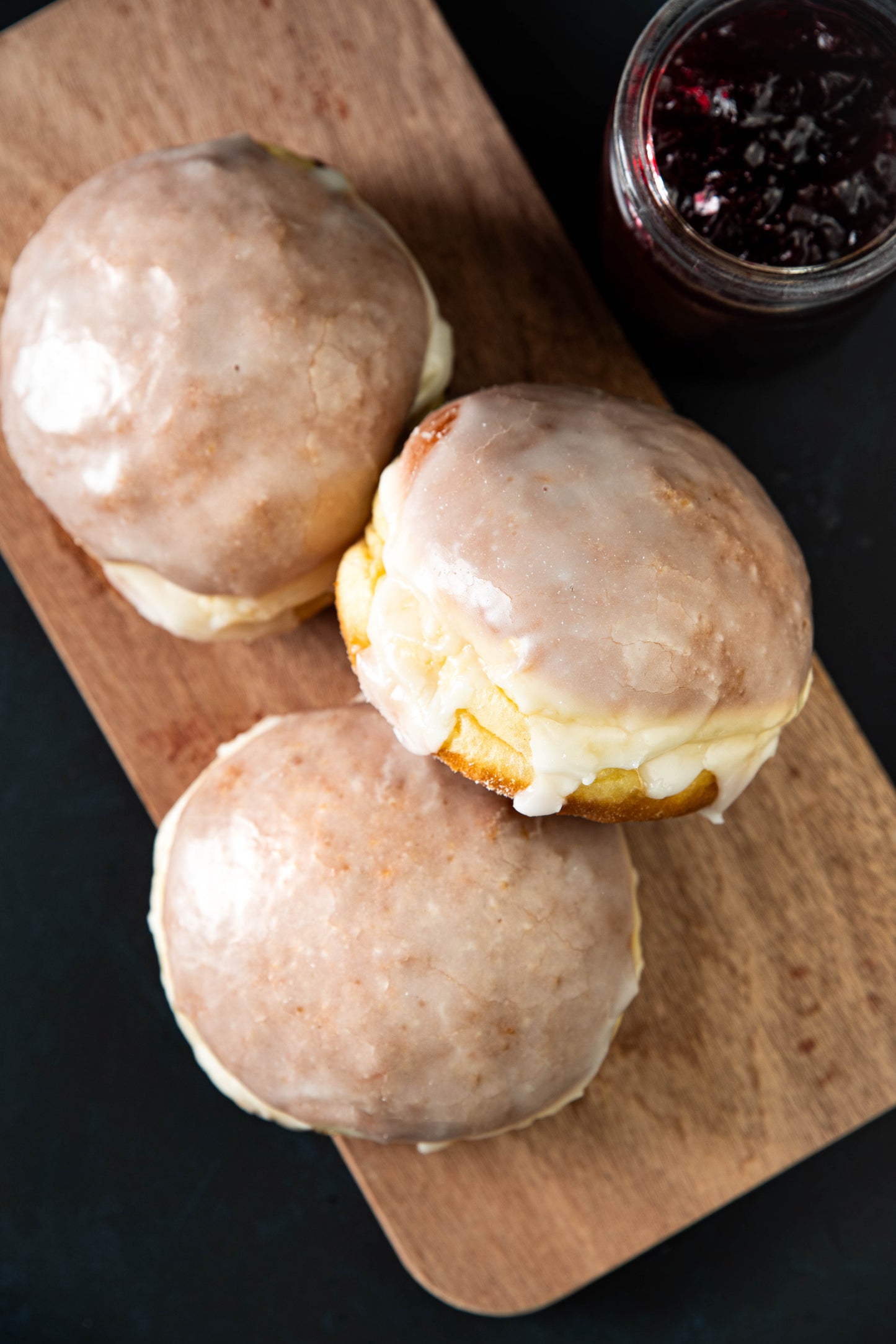 Iced Strawberry Jam Doughnuts