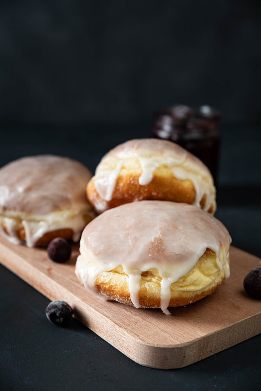 Iced Strawberry Jam Doughnuts