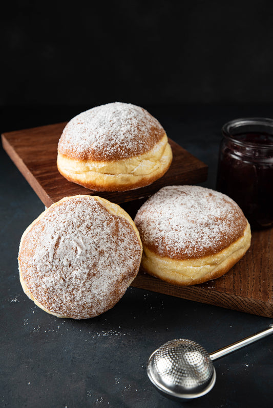 Dusted Strawberry Jam Doughnuts